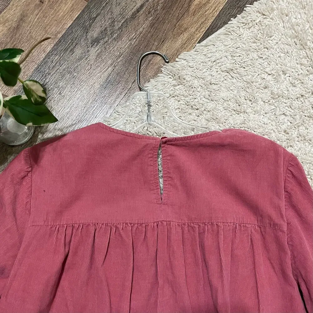 Altar'd State Size Medium Pink Corduroy Long Sleeve Tiered Keyhole Mini Dress